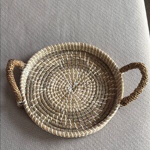 Handcrafted Woven Basket with Handles - Natural and White